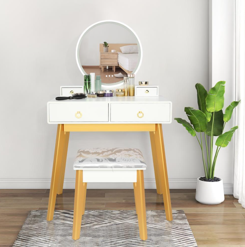 Vanity Table Set with Mirror Led Light Makeup Dressing Table Shelve Dresser Desk